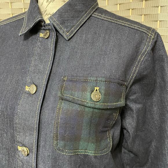 Pendleton Denim Jacket Women’s Size S Dark Blue With Wool Plaid Pockets ALTERED - Picture 4 of 11